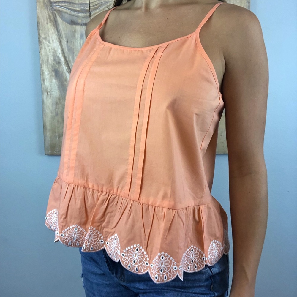 Peach and white embroidered Top